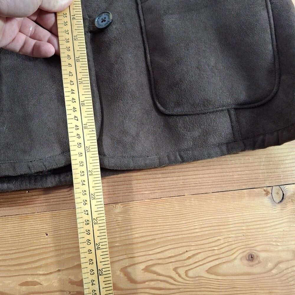Lands End Faux Suede Jacket Sherpa Lining Womens Large Brown - Picture 4 of 5